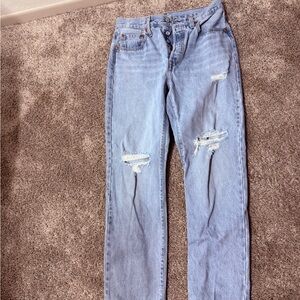 Levi's Blue Straight Leg Jeans with Distressed Knees